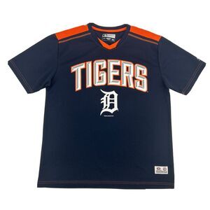 Detroit Tigers Shirt Men's L Blue‎ True Fan Short Sleeve V-Neck MLB